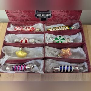 Rare Hallmark Mercury Blown Glass Ornament Set Of 8 Sweet Memories Candy Vintage